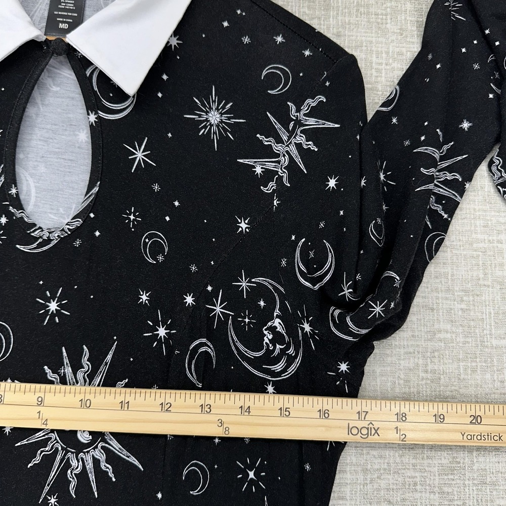 Hot Topic Dress Womens Size M Black Celestial Sun Moon‎ Collar Fit Flare Mini - Picture 10 of 12